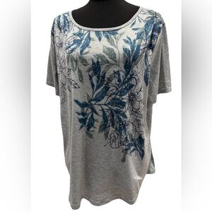 Stem & Vine Women's Plus Size Short Sleeve Floral Jeweled Accent Top, Size 1X